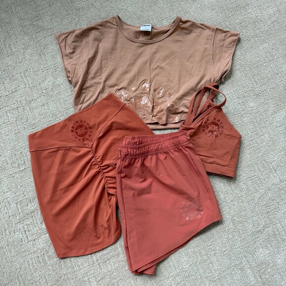 Gymshark Pants - Gymshark x KKFit Crop Top Sports Bra Bike Short & Athletic Shorts in Terra Cotta